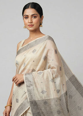 White Dupion Silk Saree With Blouse Piece