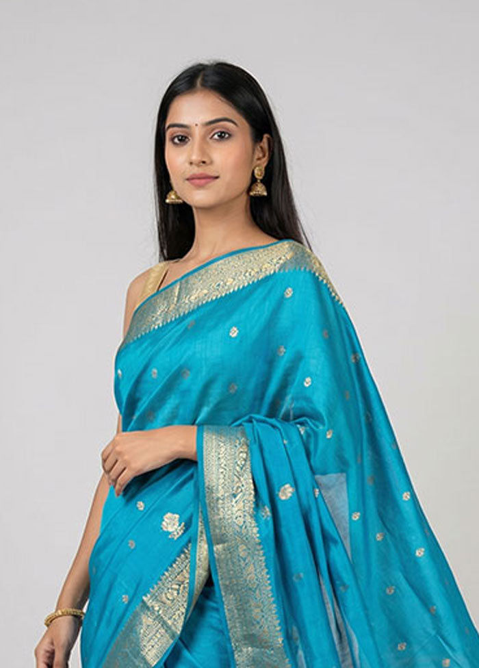 Green Dupion Silk Saree With Blouse Piece