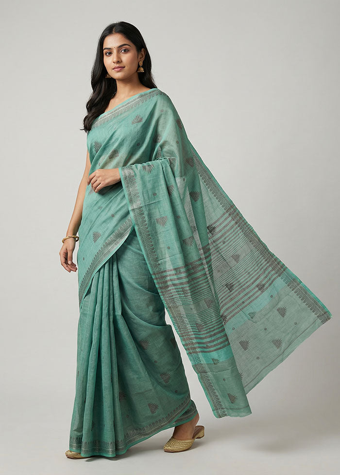 Green Dupion Silk Saree With Blouse Piece