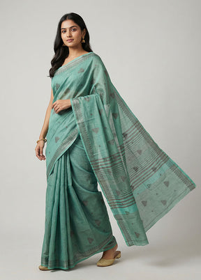 Green Dupion Silk Saree With Blouse Piece