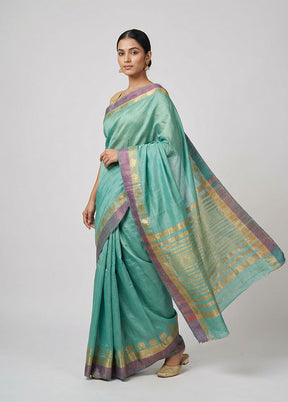 Green Dupion Silk Saree With Blouse Piece