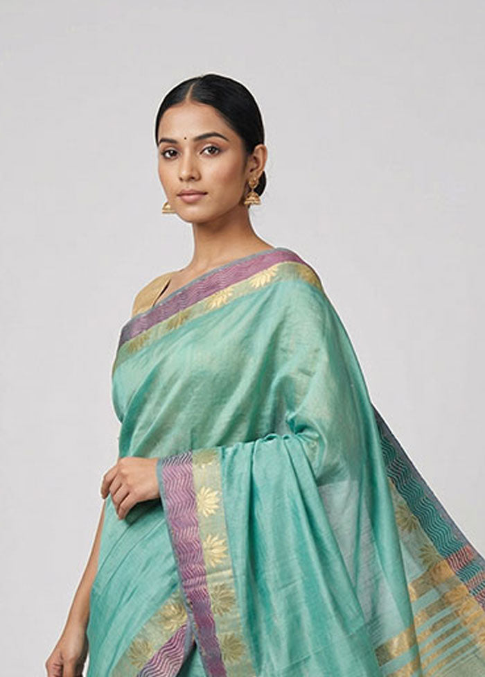 Green Dupion Silk Saree With Blouse Piece