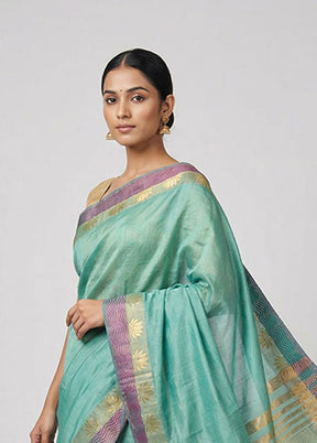 Green Dupion Silk Saree With Blouse Piece