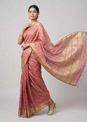 Peach Dupion Silk Saree With Blouse Piece