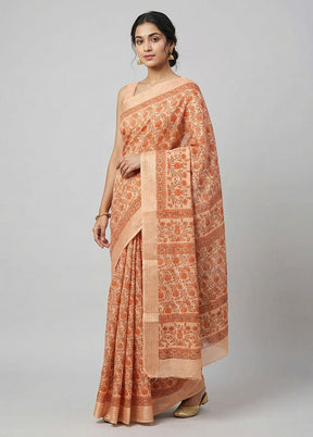 Rust Cotton Saree With Blouse Piece