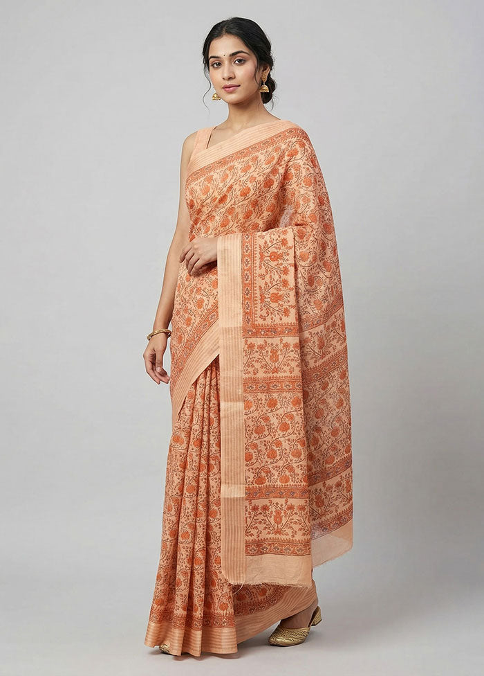 Rust Cotton Saree With Blouse Piece