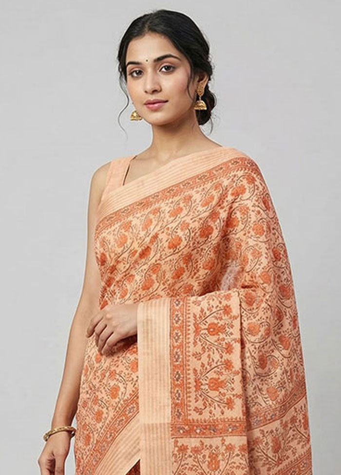 Rust Cotton Saree With Blouse Piece