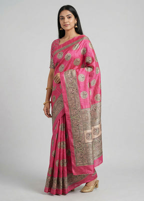 Pink Dupion Silk Saree With Blouse Piece