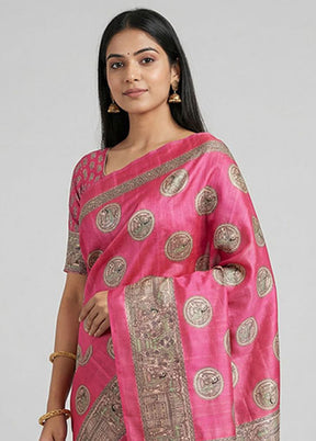 Pink Dupion Silk Saree With Blouse Piece