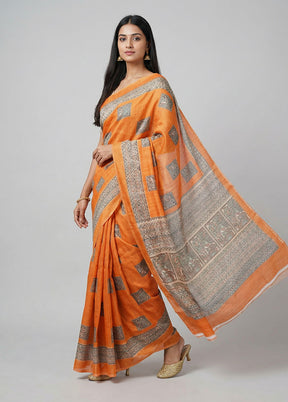 Rust Dupion Silk Saree With Blouse Piece