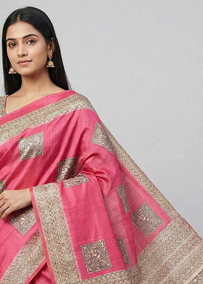 Pink Dupion Silk Saree With Blouse Piece