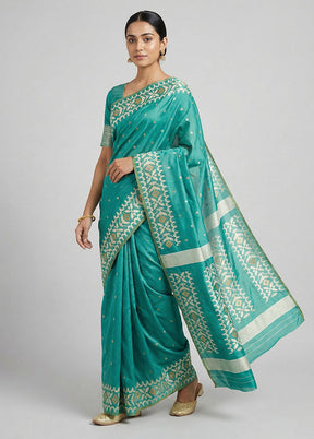 Green Dupion Silk Saree With Blouse Piece