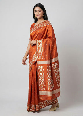 Rust Dupion Silk Saree With Blouse Piece