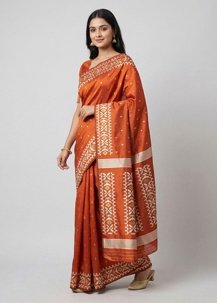 Rust Dupion Silk Saree With Blouse Piece
