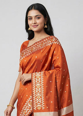 Rust Dupion Silk Saree With Blouse Piece