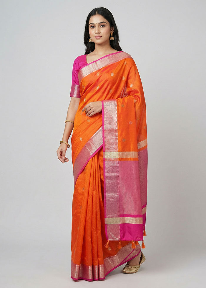 Orange Dupion Silk Saree With Blouse Piece