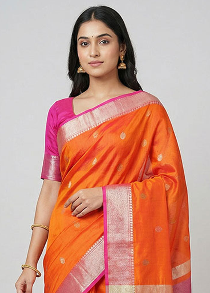 Orange Dupion Silk Saree With Blouse Piece