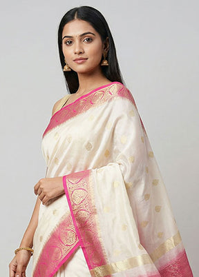 Cream Dupion Silk Saree With Blouse Piece