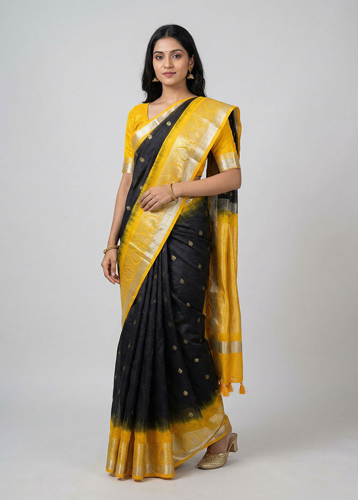 Black Dupion Silk Saree With Blouse Piece