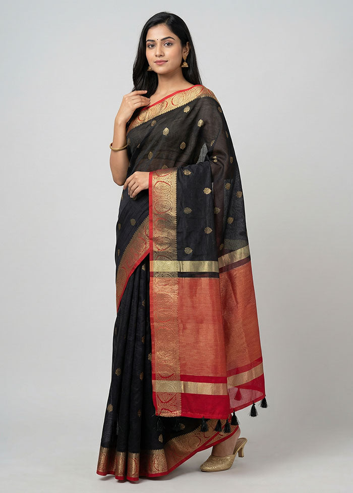 Black Dupion Silk Saree With Blouse Piece