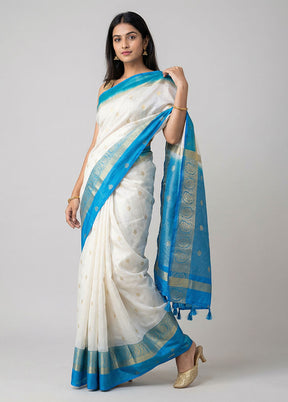 White Dupion Silk Saree With Blouse Piece