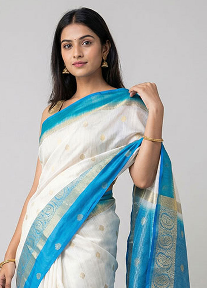 White Dupion Silk Saree With Blouse Piece