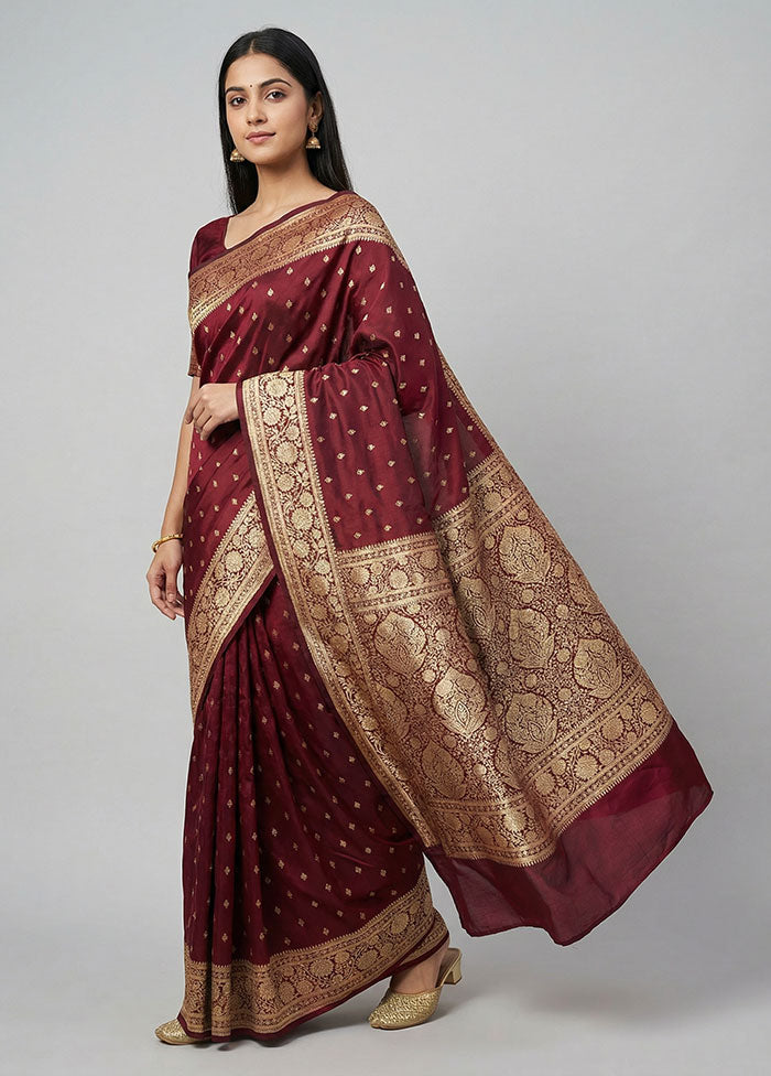 Maroon Banarasi Silk Saree With Blouse Piece