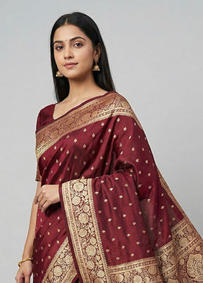 Maroon Banarasi Silk Saree With Blouse Piece