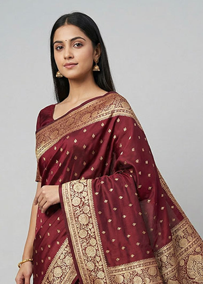 Maroon Banarasi Silk Saree With Blouse Piece