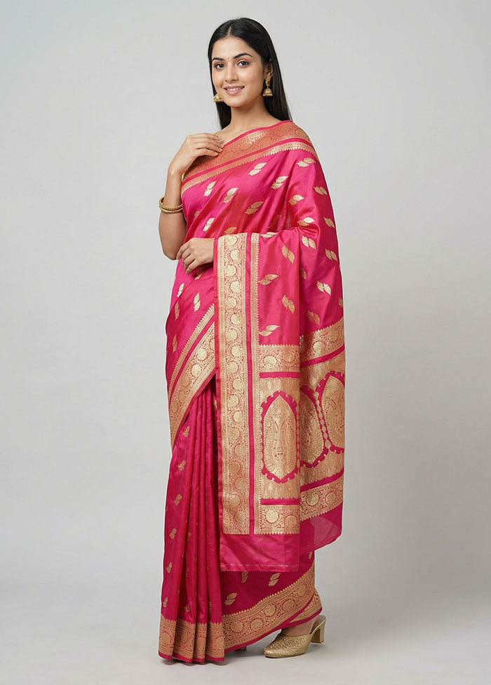 Pink Banarasi Silk Saree With Blouse Piece