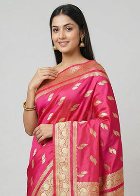 Pink Banarasi Silk Saree With Blouse Piece