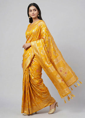 Yellow Dupion Silk Saree With Blouse Piece