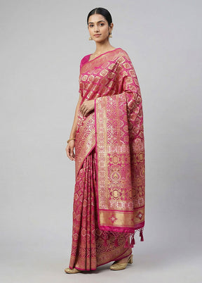 Pink Dupion Silk Saree With Blouse Piece