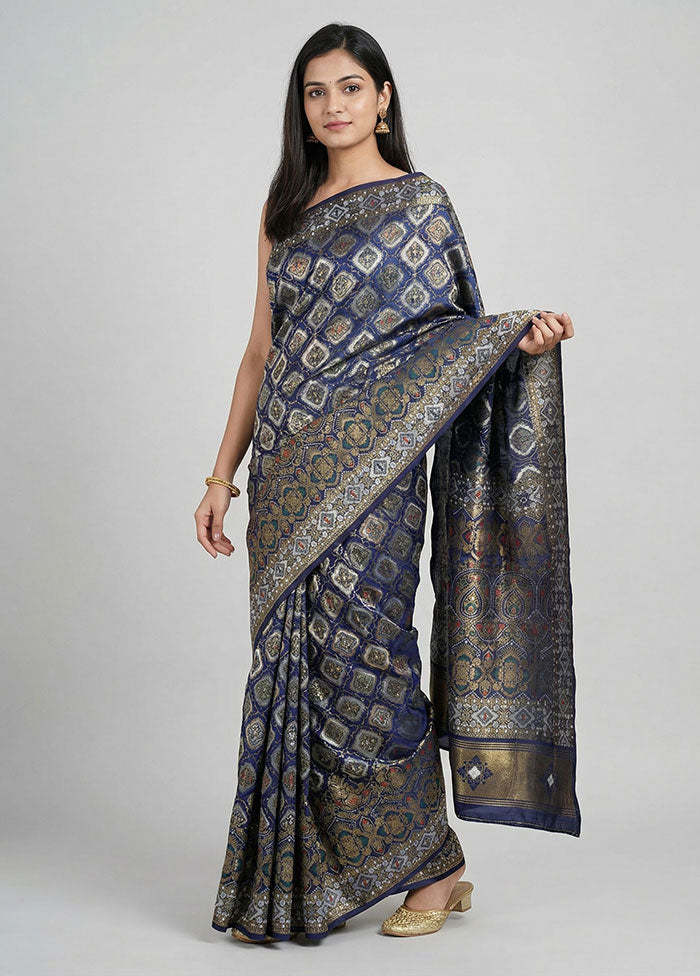 Blue Dupion Silk Saree With Blouse Piece