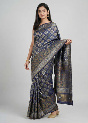 Blue Dupion Silk Saree With Blouse Piece