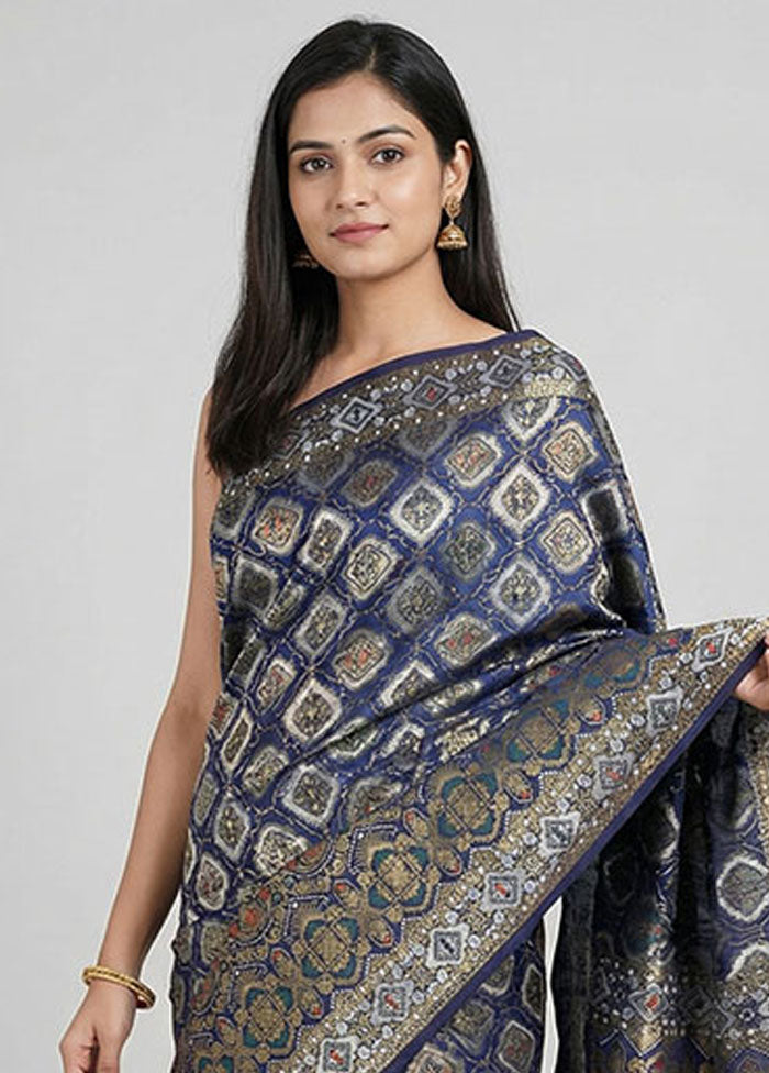 Blue Dupion Silk Saree With Blouse Piece