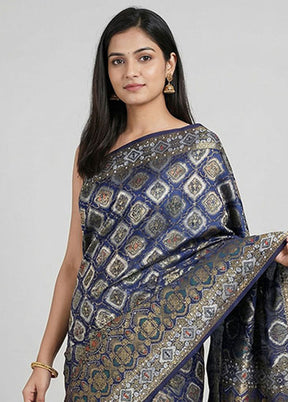 Blue Dupion Silk Saree With Blouse Piece