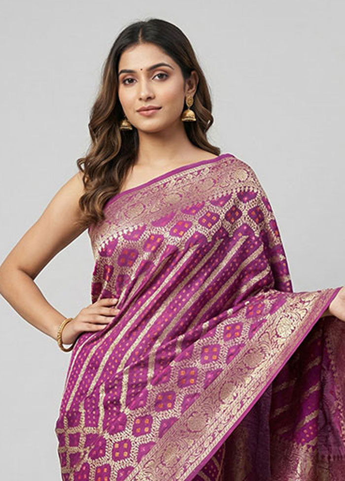 Purple Dupion Silk Saree With Blouse Piece