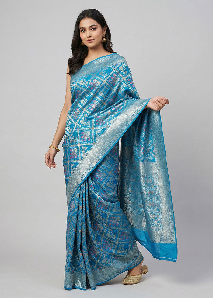 Blue Dupion Silk Saree With Blouse Piece