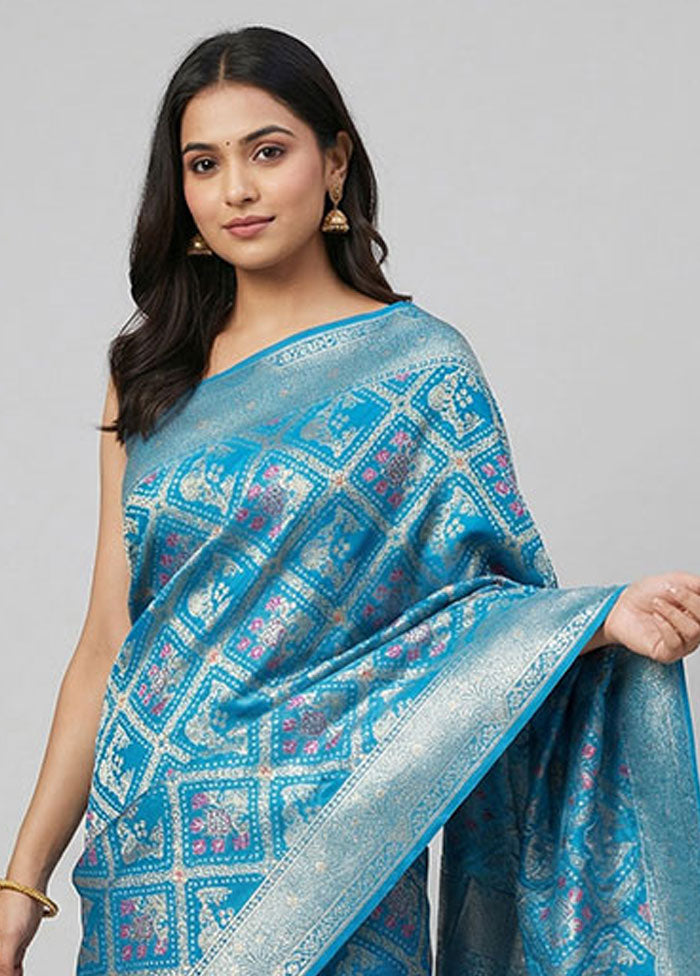 Blue Dupion Silk Saree With Blouse Piece