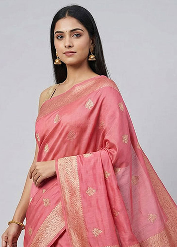 Pink Dupion Silk Saree With Blouse Piece