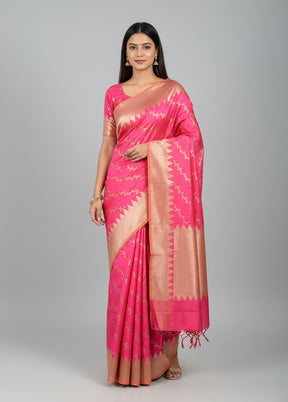 Pink Dupion Silk Saree With Blouse Piece