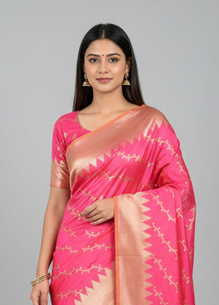 Pink Dupion Silk Saree With Blouse Piece