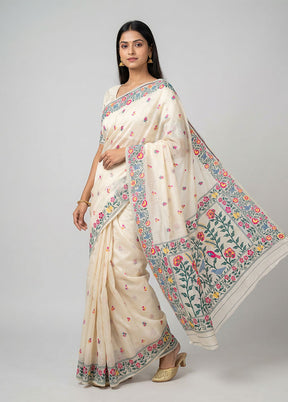 Cream Cotton Saree With Blouse Piece