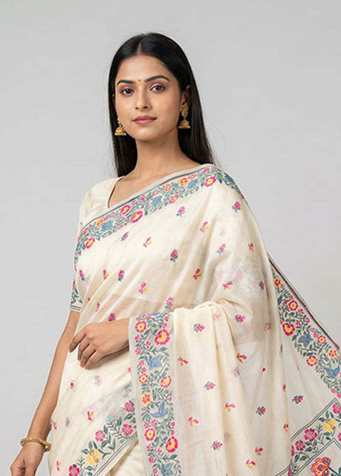 Cream Cotton Saree With Blouse Piece