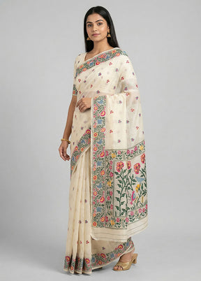 Cream Cotton Saree With Blouse Piece