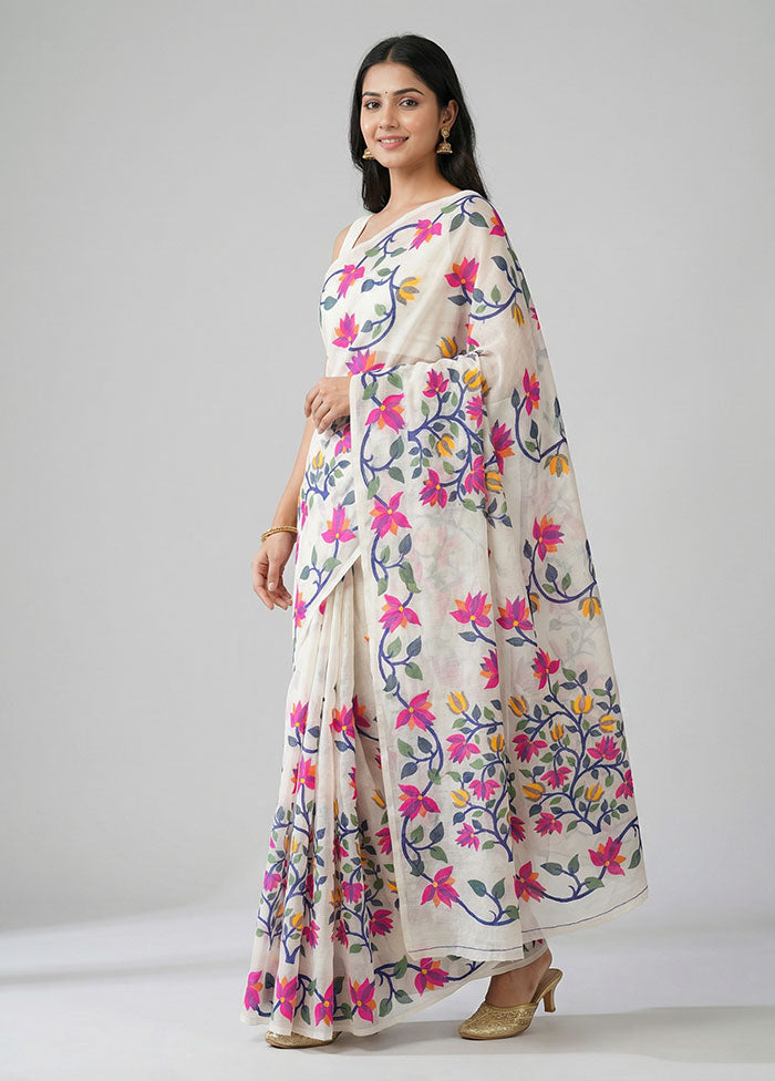 Cream Cotton Saree With Blouse Piece