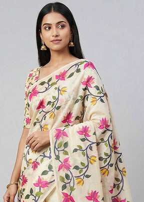 Cream Cotton Saree With Blouse Piece