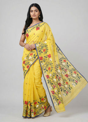 Yellow Cotton Saree With Blouse Piece