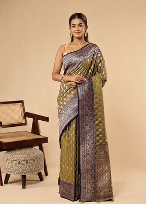 Blue Dupion Silk Saree With Blouse Piece
